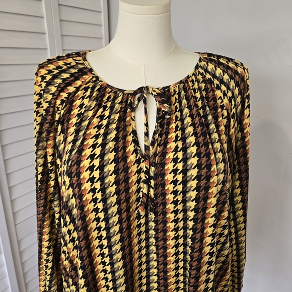 Belldini Houndstooth Blouse Women's 2X Retro 70s‎ Peasant Boho Eclectic Stretchy - Picture 2 of 13